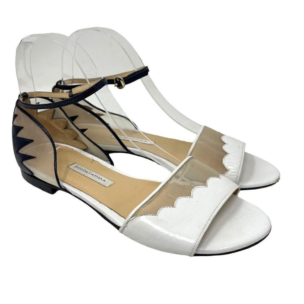 Bionda Castana leather sandals EU38 italy BoxB Color block White and blue ankle